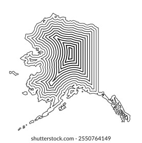 Symbol Map of the State Alaska (United States of America) showing the state border buffered inside with black tapering lines