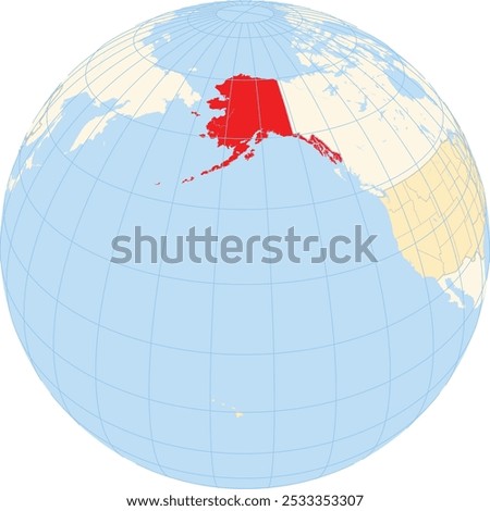 Symbol Map of the State Alaska (United States of America) showing the earth globe with the highlighted state