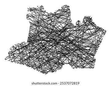 Symbol Map of the State Amazonas (Brazil) showing the state with black, crossing lines like Mikado Sticks or a spider web