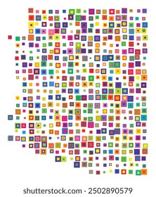 Symbol Map of the State Arizona (United States of America) showing the state with a pattern of overlapping colorful squares like candies