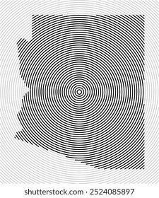 Symbol Map of the State Arizona (United States of America) showing the state with a series of circular black lines on white background