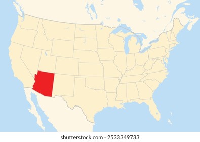 Symbol Map of the State Arizona (United States of America) showing the Contiguous United States with the highlighted state