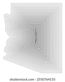Mapa de símbolos do estado do Arizona (Estados Unidos da América) mostrando a fronteira do estado tamponada dentro com linhas afuniladas pretas