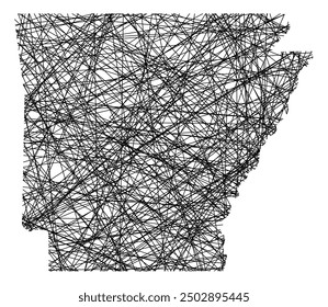 Symbol Map of the State Arkansas (United States of America) showing the state with black, crossing lines like Mikado Sticks or a spider web