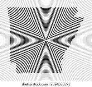 Symbol Map of the State Arkansas (United States of America) showing the state with a series of circular black lines on white background