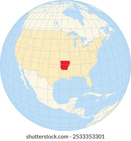 Symbol Map of the State Arkansas (United States of America) showing the earth globe with the highlighted state