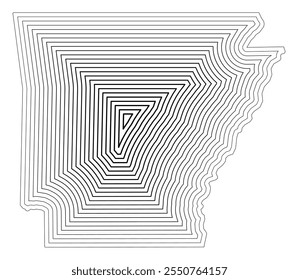 Symbol Map of the State Arkansas (United States of America) showing the state border buffered inside with black tapering lines