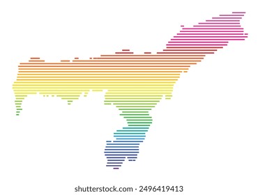 Symbolkarte des Bundesstaates Assam (Indien) mit horizontalen parallelen Linien in Regenbogenfarben