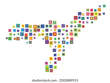 Symbol Map of the State Assam (India) showing the territory with a pattern of overlapping colorful squares like candies