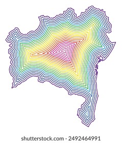 Symbolkarte des Bundesstaates Bahia (Brasilien) mit in Regenbogenfarben gepufferter Staatsgrenze