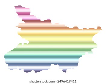 Symbol Map of the State Bihar (India) showing the territory with horizontal parallel lines in rainbow colors
