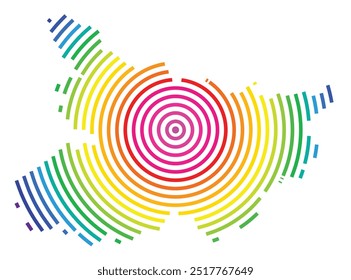Mapa de símbolos do Estado de Bihar (Índia) mostrando o território com círculos concêntricos nas cores do arco-íris