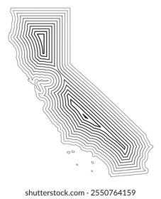 Symbol Map of the State California (United States of America) showing the state border buffered inside with black tapering lines