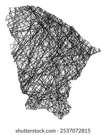 Symbol Map of the State Ceara (Brazil) showing the state with black, crossing lines like Mikado Sticks or a spider web