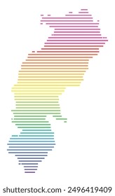 Mapa simbólico del estado de Chhattisgarh (India) que muestra el territorio con líneas paralelas Horizontales en colores del arco iris