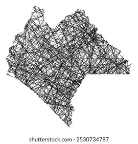 Symbol Map of the State Chiapas (Mexico) showing the state with black, crossing lines like Mikado Sticks or a spider web