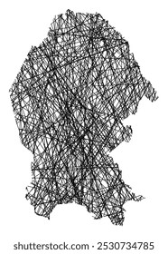 Mapa de símbolos do estado de Coahuila (México) mostrando o estado com linhas pretas cruzadas como bengalas Mikado ou teia de aranha