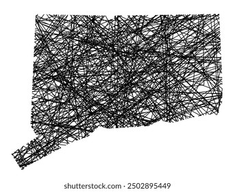 Symbol Map of the State Connecticut (United States of America) showing the state with black, crossing lines like Mikado Sticks or a spider web