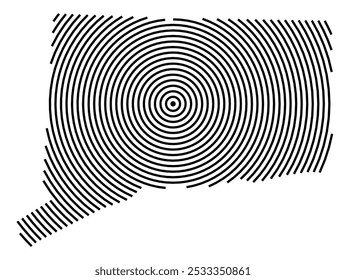 Symbol Map of the State Connecticut (United States of America) showing the state with a series of circular black lines on white background