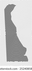 Mapa de símbolos do Estado de Delaware (Estados Unidos da América) mostrando o estado com uma série de linhas pretas circulares sobre fundo branco