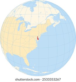 Mapa de símbolos do Estado de Delaware (Estados Unidos da América) mostrando o globo terrestre com o estado destacado