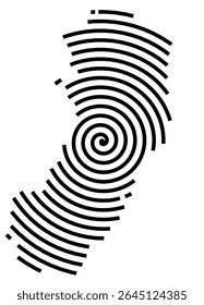 Symbol Map of the State Espirito Santo (Brazil) showing the territory with a black spiral line