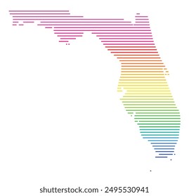 Symbolkarte des Bundesstaates Florida (Vereinigte Staaten von Amerika) mit Horizontalen Parallellinien in Regenbogenfarben
