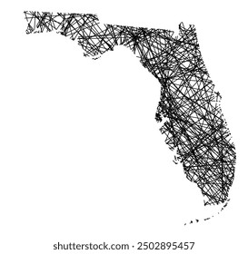 Symbol Map of the State Florida (United States of America) showing the state with black, crossing lines like Mikado Sticks or a spider web