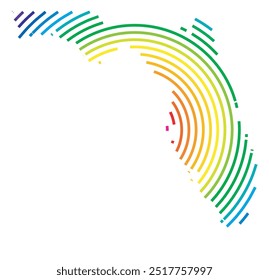 Mapa de Símbolos do Estado da Flórida (Estados Unidos da América) mostrando o estado com círculos concêntricos nas cores do arco-íris