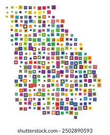 Symbol Map of the State Georgia (United States of America) showing the state with a pattern of overlapping colorful squares like candies