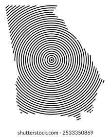 Symbol Map of the State Georgia (United States of America) showing the state with a series of circular black lines on white background