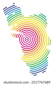 Mapa de símbolos do Estado de Goa (Índia) mostrando o território com círculos concêntricos em cores arco-íris