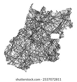 Symbol Map of the State Goias (Brazil) showing the state with black, crossing lines like Mikado Sticks or a spider web