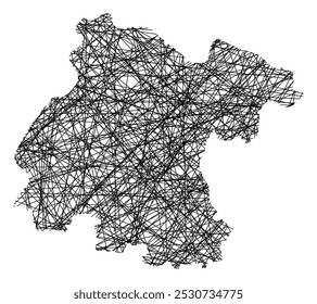 Symbol Map of the State Guanajuato (Mexico) showing the state with black, crossing lines like Mikado Sticks or a spider web