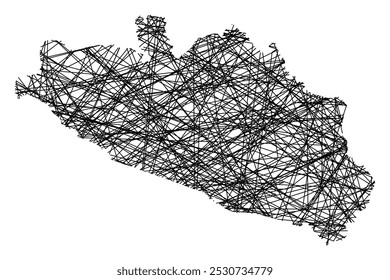 Symbol Map of the State Guerrero (Mexico) showing the state with black, crossing lines like Mikado Sticks or a spider web