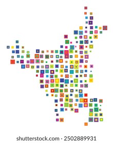 Symbol Map of the State Haryana (India) showing the territory with a pattern of overlapping colorful squares like candies