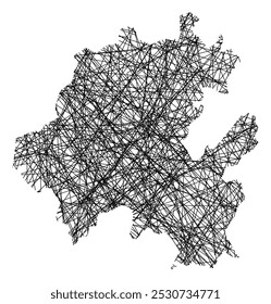 Symbol Map of the State Hidalgo (Mexico) showing the state with black, crossing lines like Mikado Sticks or a spider web