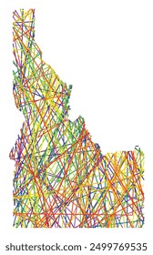 Symbol Map of the State Idaho (United States of America) showing the state with colored, crossing lines like Mikado Sticks or a spider web