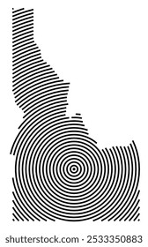 Mapa de símbolos do Estado de Idaho (Estados Unidos da América) mostrando o estado com uma série de linhas pretas circulares sobre fundo branco