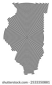 Symbol Map of the State Illinois (United States of America) showing the state with a series of circular black lines on white background