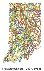 Symbol Map of the State Indiana (United States of America) showing the state with colored, crossing lines like Mikado Sticks or a spider web