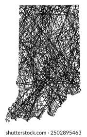 Symbol Map of the State Indiana (United States of America) showing the state with black, crossing lines like Mikado Sticks or a spider web