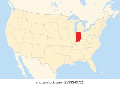 Symbol Map of the State Indiana (United States of America) showing the Contiguous United States with the highlighted state