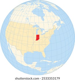 Symbol Map of the State Indiana (United States of America) showing the earth globe with the highlighted state