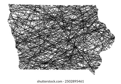 Symbol Map of the State Iowa (United States of America) showing the state with black, crossing lines like Mikado Sticks or a spider web