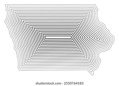 Symbol Map of the State Iowa (United States of America) showing the state border buffered inside with black tapering lines