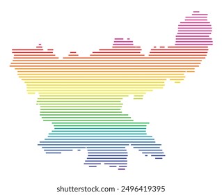 Symbol Map of the State Jharkhand (India) showing the territory with horizontal parallel lines in rainbow colors
