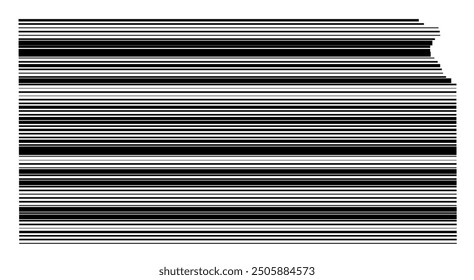 Symbol Map of the State Kansas (United States of America) showing the state with parallel black lines in different line thickness