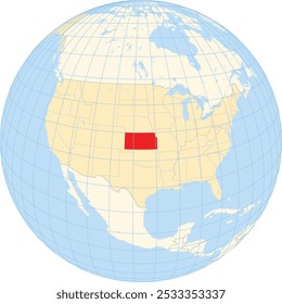 Symbol Map of the State Kansas (United States of America) showing the earth globe with the highlighted state