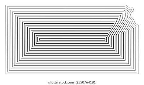 Symbol Map of the State Kansas (United States of America) showing the state border buffered inside with black tapering lines